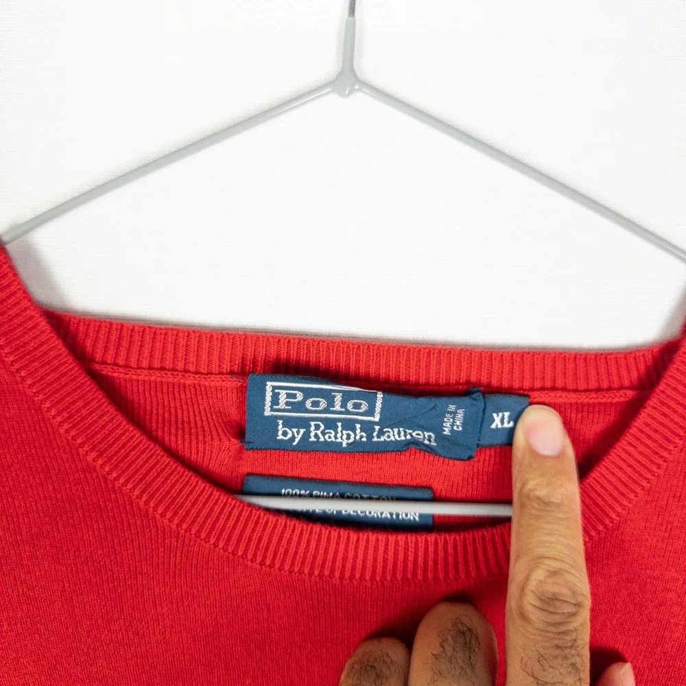 Polo Ralph Lauren Pima Cotton Crewneck Sweater Mens XL Red Embroidered Pony Prep